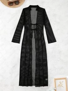 SHEIN Swim Kimono unicolor con cordón delantero - Negro - Ver 3