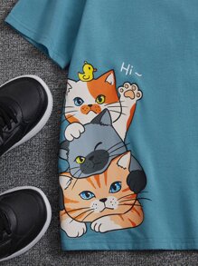 SHEIN 男孩卡通和字母圖案T恤