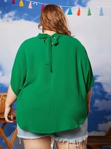 SHEIN CURVE+ Blusa de cuello alto de manga murciélago - Verde - Ver 2