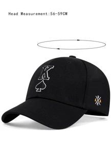 AR 男款卡通刺繡調節式棒球帽,適用於日常生活和戶外休閒 - 黑色 - 查看 3