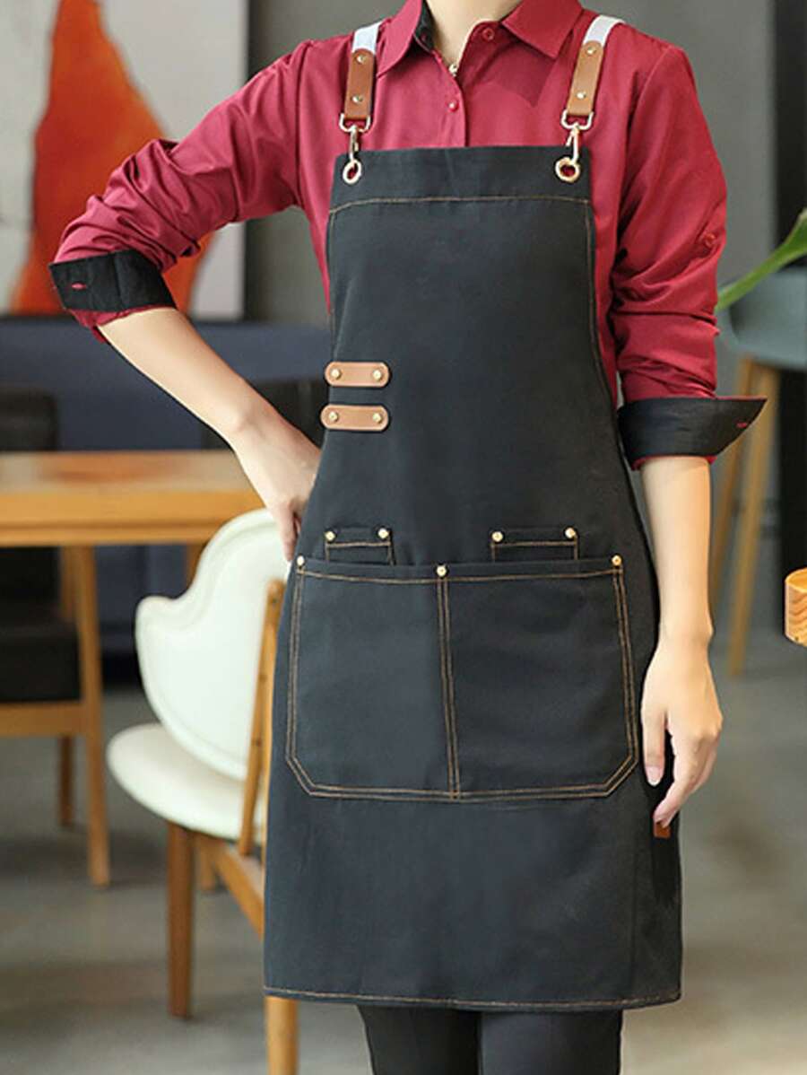 1件黑色圓形開口口袋圍裙 - 黑色 - 查看 1