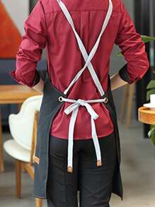 1件黑色圓形開口口袋圍裙 - 黑色 - 查看 2