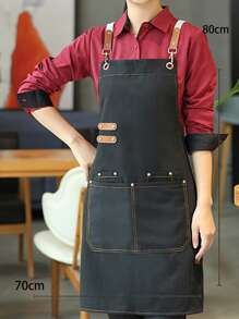 1件黑色圓形開口口袋圍裙 - 黑色 - 查看 4