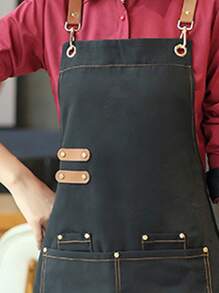 1件黑色圓形開口口袋圍裙 - 黑色 - 查看 3