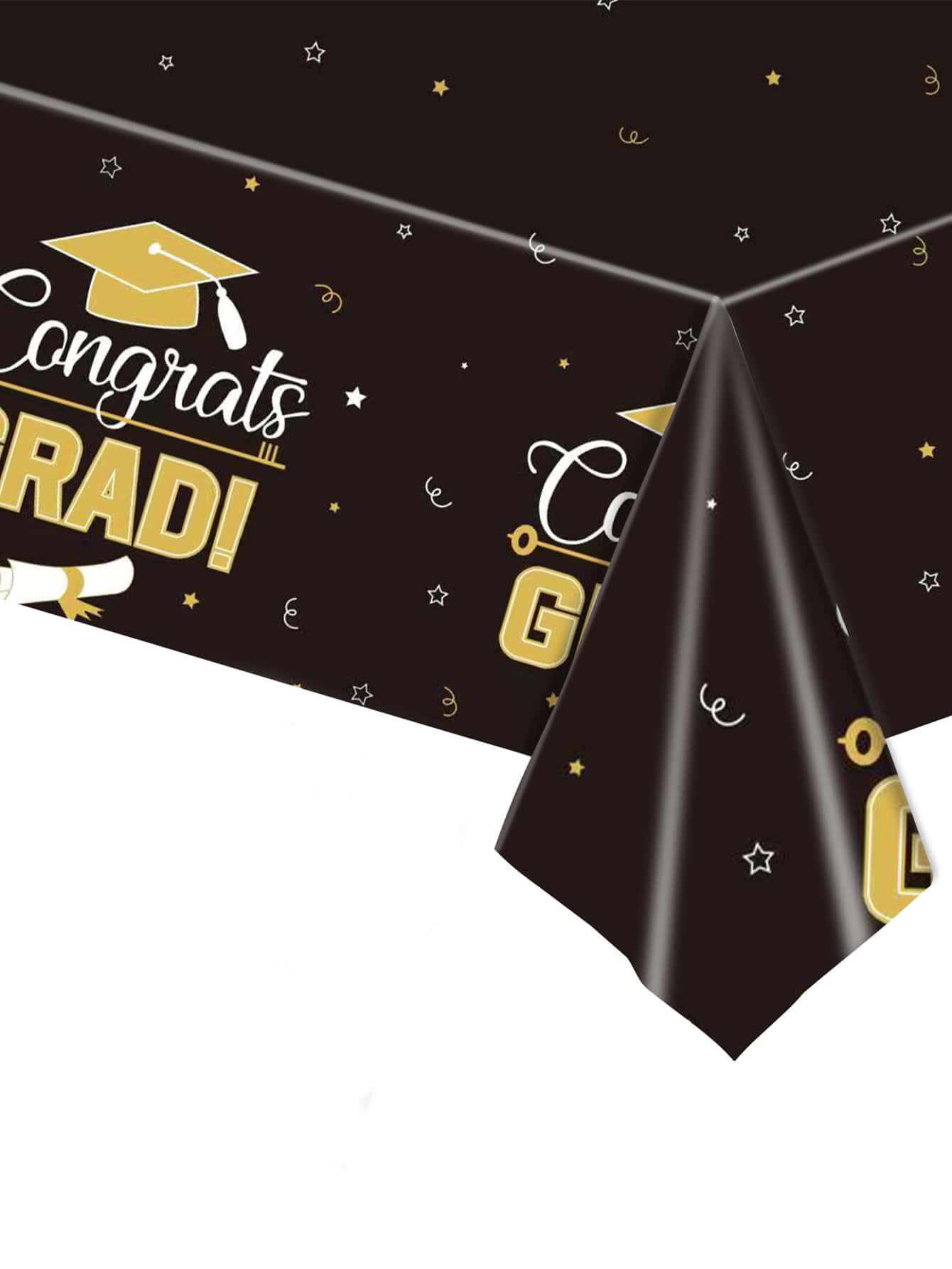 1入組畢業帽和字母圖案一次性桌布 - 彩色 - 查看 1