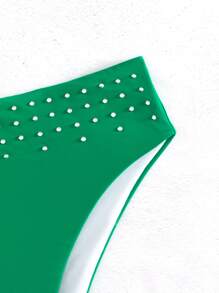 水鑽鉚釘高腰泳衣下裝 - 綠色 - 查看 3