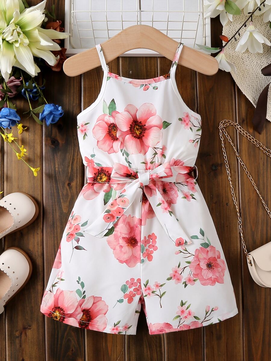 SHEIN Jumpsuit bé gái Hoa Boho - trắng - Xem 1