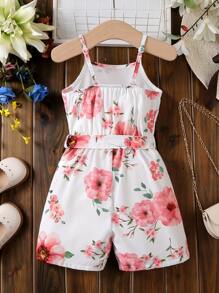 SHEIN Jumpsuit bé gái Hoa Boho - trắng - Xem 2