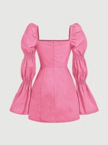 SHEIN MOD Square Neck Ruched Bust Dress - Pink - View 2