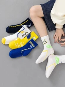 5雙小男童字母圖案中筒襪