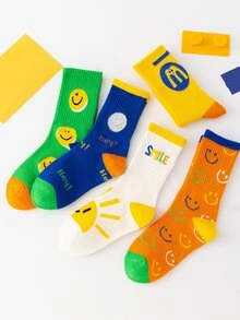 5雙小女童卡通圖案中筒襪 - 彩色 - 查看 2
