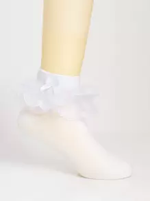 1 par/3 pares de calcetines de ballet de unicolor con volantes de tul y malla para niñas, calcetines cortos para fiestas de baile para niños y adolescentes - Blanco - Ver 4