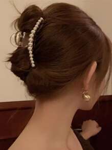 3个/套 仿珍珠发夹（仿珍珠上有轻微划痕或磨损属于塑料制品的正常现象）夏季发爪夹 发夹 发卡 发饰，学生用品，大学用品，珍珠发饰 秋冬季度假必备 - 白色 - 查看 2