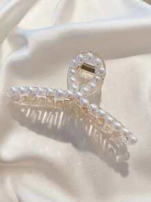 3个/套 仿珍珠发夹（仿珍珠上有轻微划痕或磨损属于塑料制品的正常现象）夏季发爪夹 发夹 发卡 发饰，学生用品，大学用品，珍珠发饰 秋冬季度假必备 - 白色 - 查看 3