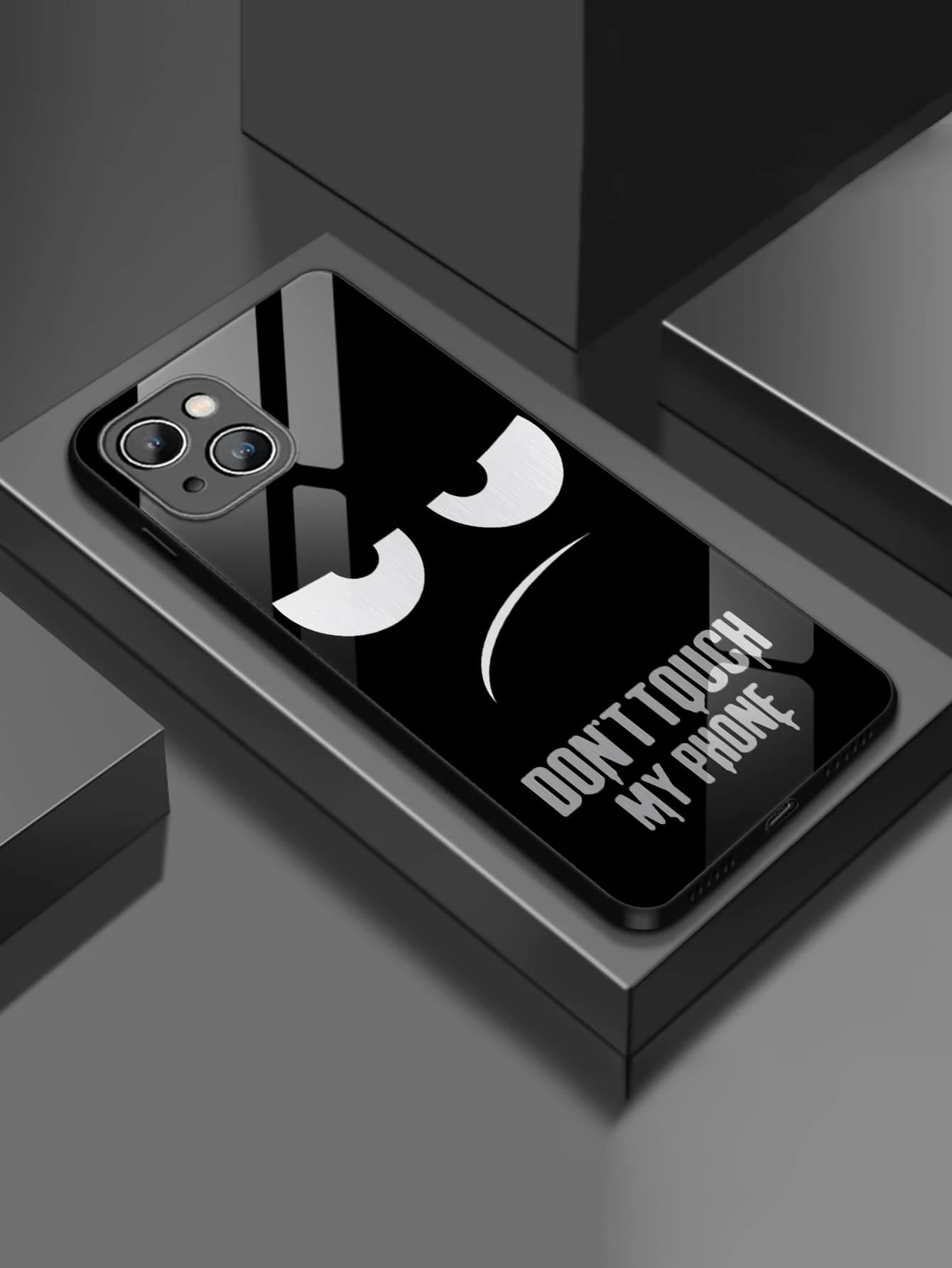Apple Funny Cartoon Expression Pattern Phone Case For Boys Compatible With IPhone15/15Plus/15Pro/15Promax,International Version, Not The Domestic Version - Black and White - View 1