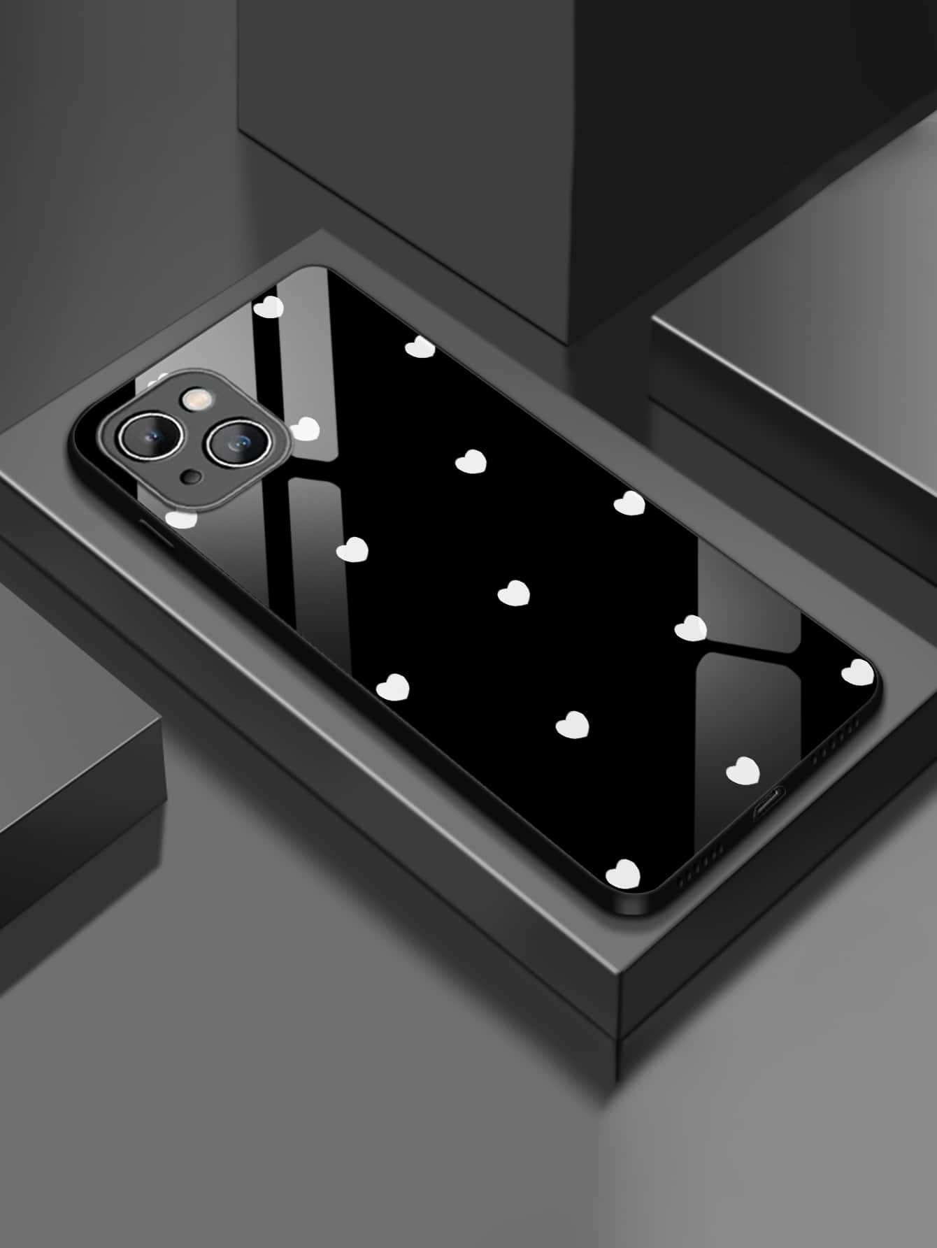 Heart-Shaped Glass Case Compatible With Apple And Models,International Version, Not The Domestic Version - Black and White - View 1