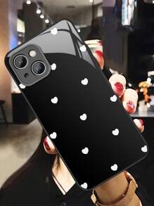 Heart-Shaped Glass Case Compatible With Apple And Models,International Version, Not The Domestic Version - Black and White - View 2