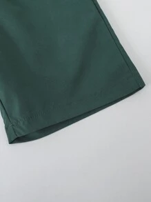 SHEIN Tween Boy Striped Shirt & Drawstring Waist Shorts Without Tee, School, Campus, College - Green - View 6