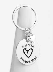 Slogan Graphic Round & Heart Charm Keychain - Bạc - Xem 3