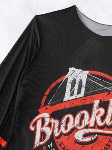 Solid Summer Beach Bikini Set With Letter Graphic Cover Up - Black - View 6