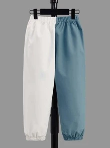 SHEIN Toddler Boys Two Tone Drawstring Waist Trousers - Blue and White - View 5