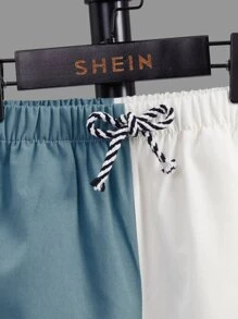 SHEIN Toddler Boys Two Tone Drawstring Waist Trousers - Blue and White - View 4