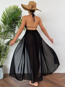 Kimono Nữ Thắt nơ trước màu trơn - màu đen - Xem 2