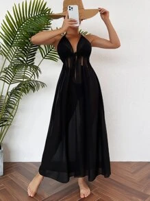 Kimono Nữ Thắt nơ trước màu trơn - màu đen - Xem 3