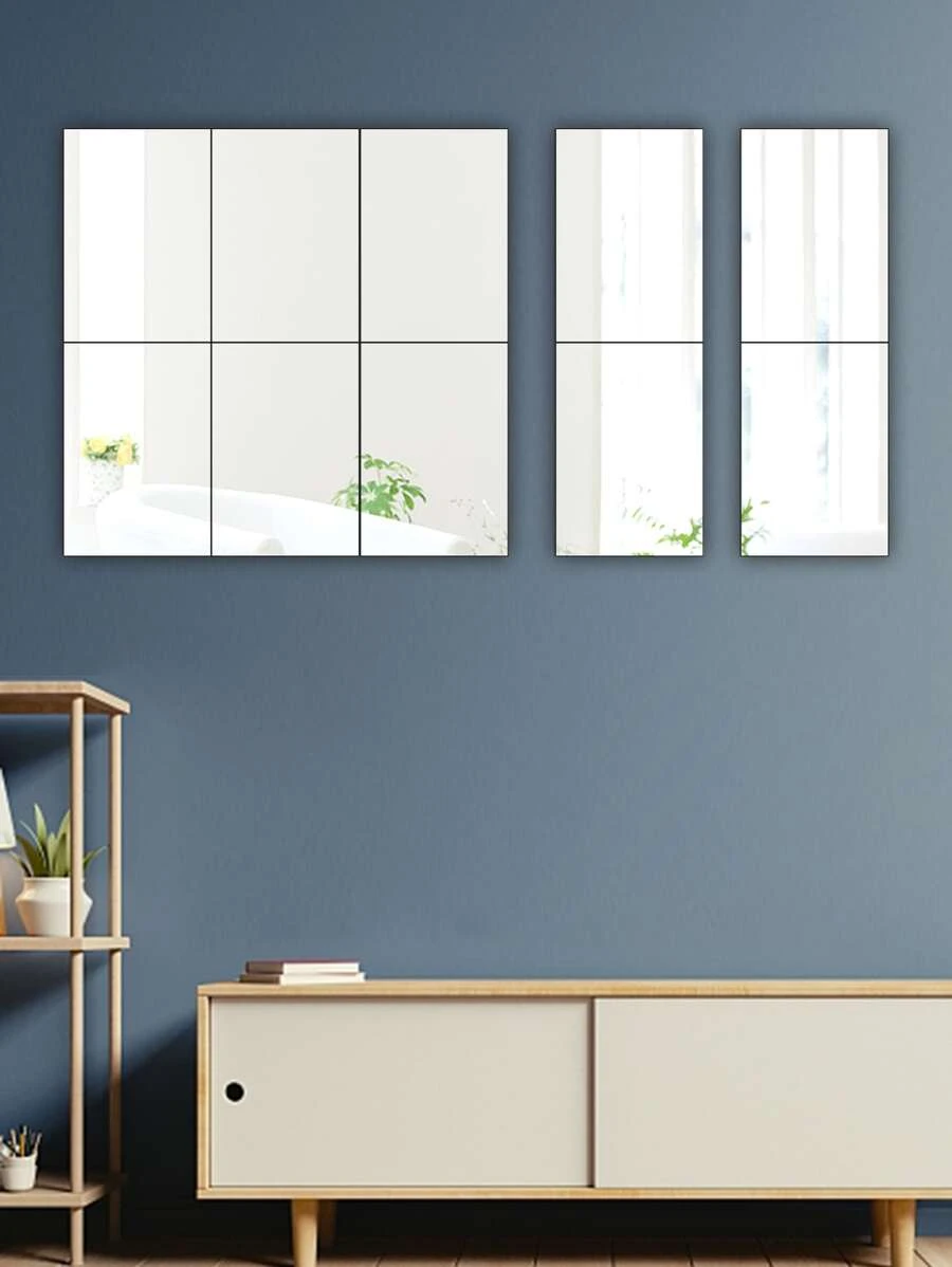 10pcs/set Triangle Mirror Wall Sticker, DIY Self Adhesive Decorative Mirror Sticker For Home Wall Decoration - Silver - View 1