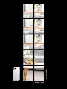 10pcs/set Triangle Mirror Wall Sticker, DIY Self Adhesive Decorative Mirror Sticker For Home Wall Decoration - Silver - View 4