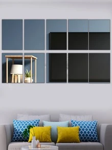 10pcs/set Triangle Mirror Wall Sticker, DIY Self Adhesive Decorative Mirror Sticker For Home Wall Decoration - Silver - View 6