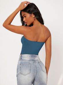 SHEIN BASICS Solid Crop Tube Top - Blue - View 2