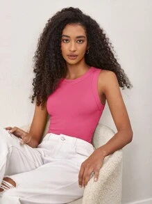 SHEIN BASICS Top sans manches unicolore ajusté