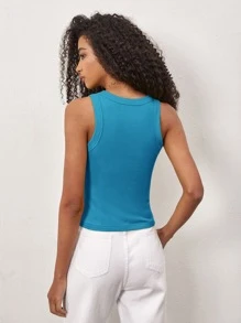 SHEIN BASICS Solid Slim Tank Top - Blue - View 2