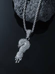 Hombres Collar con colgante con diamante de imitación signo de interrogación - Plateado - Ver 2