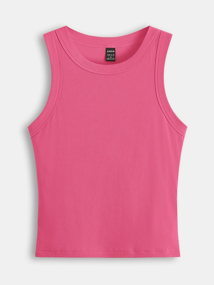 SHEIN BASICS Solid Slim Tank Top - Hot Pink - View 6