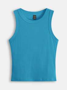 SHEIN BASICS Solid Slim Tank Top - Blue - View 6