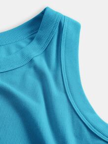 SHEIN BASICS Solid Slim Tank Top - Blue - View 7