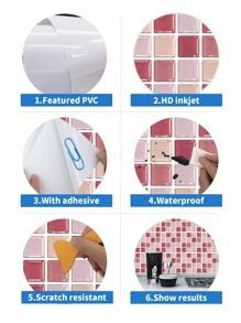 6pcs Mosaic Pattern Kitchen Sticker - Multicolor - View 6