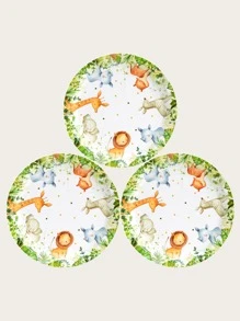 10 chiếc đĩa ăn tối dùng một lần có họa tiết động vật - Nhiều màu - Xem 4