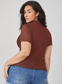 Plus Mesh Sheer Top Without Bra - Rust Brown - View 2