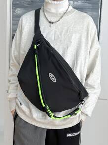 Men Letter Graphic Waist Bag Chest Bag - Black - View 1