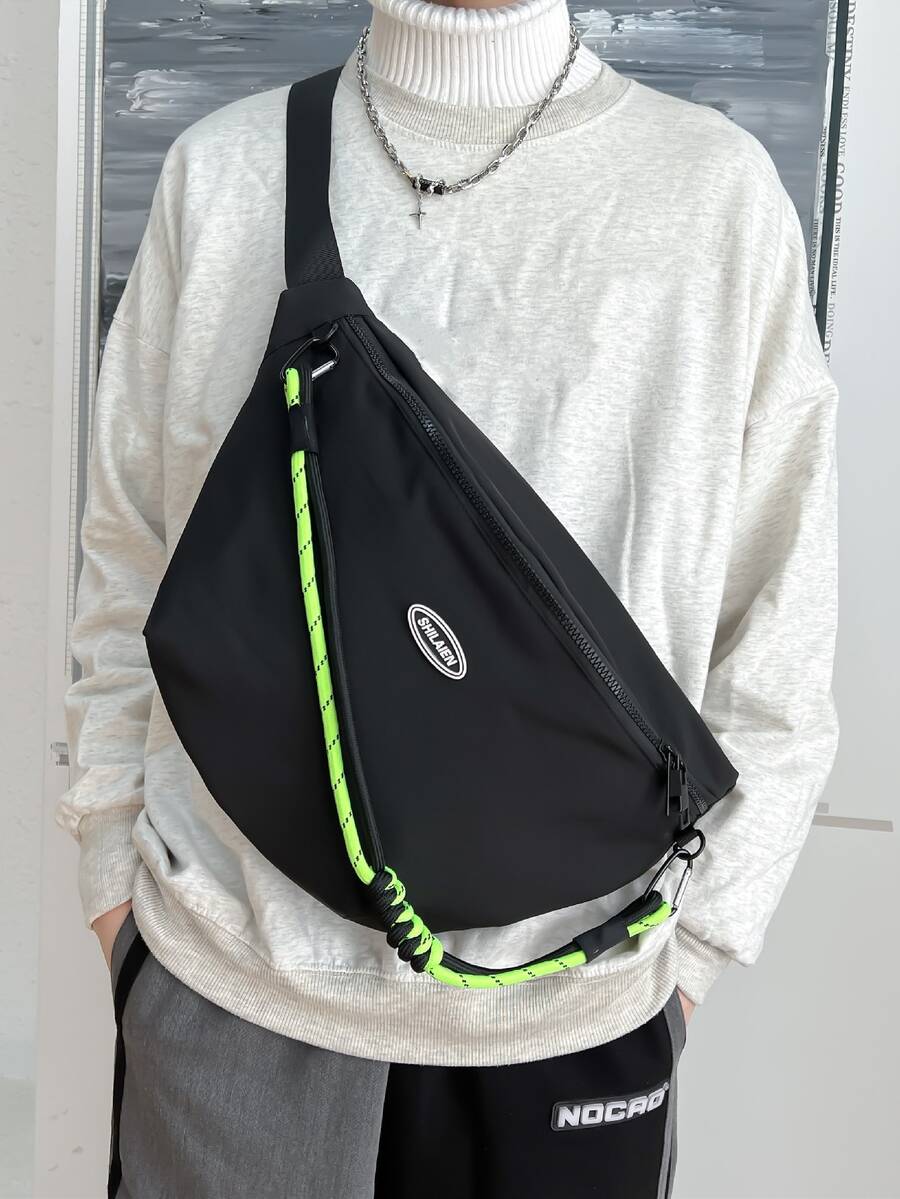 Men Letter Graphic Waist Bag Chest Bag - Black - View 1