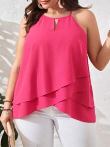 SHEIN Clasi Plus Keyhole Neckline Wrap Cross Halter Top - Pink - View 3