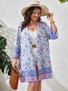 SHEIN VCAY Kimono con estampado floral con parte delantera abierta - Multicolor - Ver 5