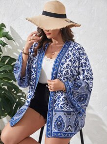 SHEIN VCAY Plus Floral Print Open Front Kimono - Multicolor - View 4