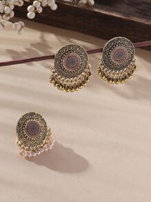 Bộ trang sức trang trí hoa tai và tua rua ngọc trai giả 3 món/bộ - Đồng - Xem 6