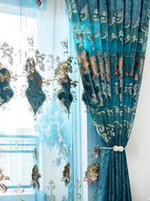 1 件奢华透明蕾丝刺绣窗帘，适用于客厅、餐厅、卧室、阳台、遮光窗帘，带索环 - 彩色 - 查看 3