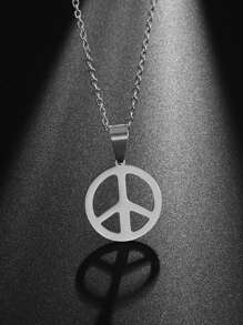 Men Peace Symbol Pendant Necklace - Silver - View 1