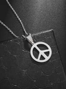 Men Peace Symbol Pendant Necklace - Silver - View 2